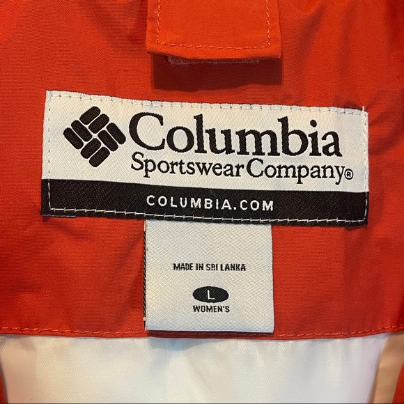 Columbia White w/Orange Coral Waterproof Breathable Jacket w/ hidden hood Size L - Picture 2 of 12